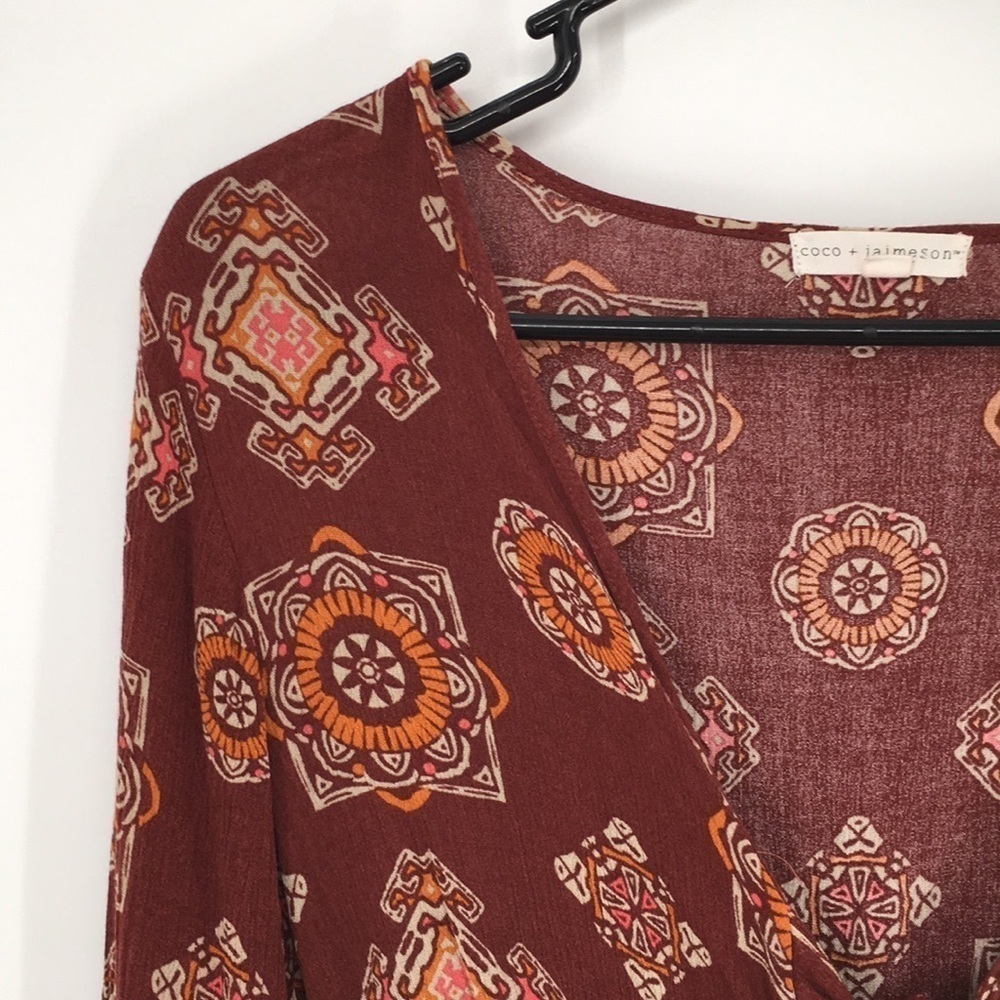 Long Sleeve Boho Red And Orange Romper - image 3